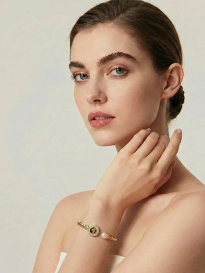 2026 Vintage Chic Pearl & Tiger's Eye Cuff
