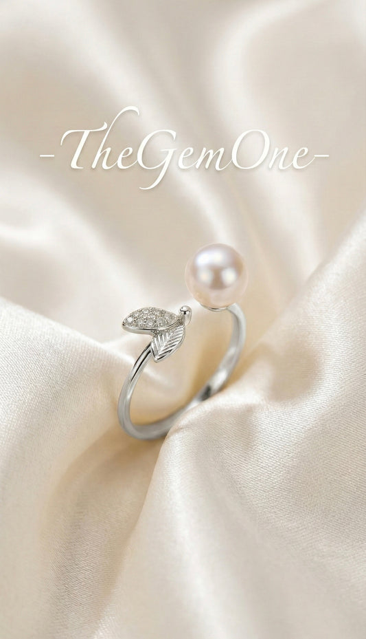 Nature-Inspired Pearl and Crystal Leaf Rings
