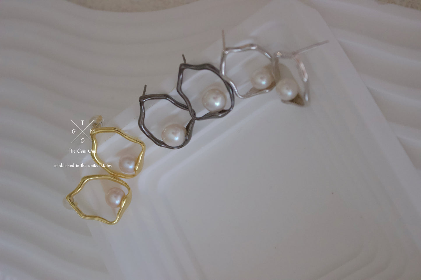 Modern Organic Gold Hoop Earrings with Freshwater Pearl Accent