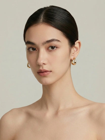 Modern Abstract Irregular Glossy Gold C-Shape Earrings