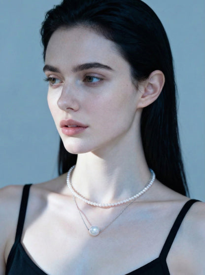 Elegant Layered Pearl Necklace Set with Freshwater Pearl Strand and Large Pearl Pendant