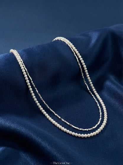 Delicate Duo Layered Freshwater Pearl and Sterling Silver Necklace Set