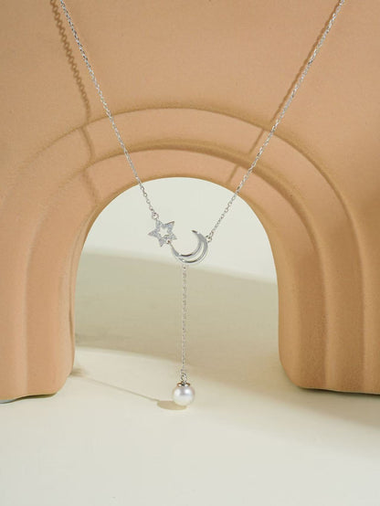 Starfall on Luna Necklace: Cultured Freshwater Pearl 6.5-7.5mm in Sterling Silver