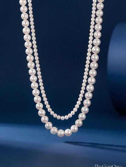 Versailles Fantasy Cultured Freshwater Pearl Necklace in Sterling Silver 4-4.5mm-8-9mm