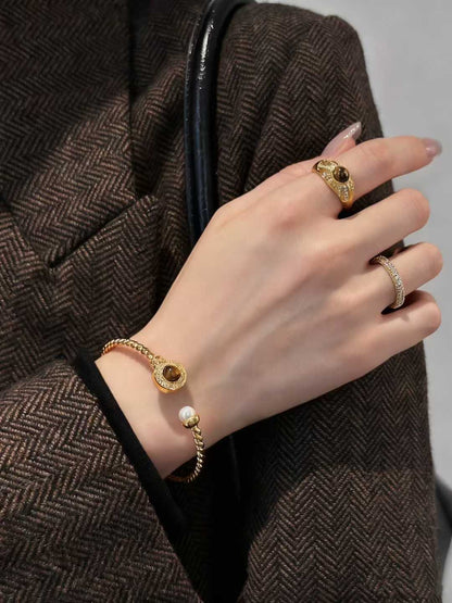 2026 Vintage Chic Pearl & Tiger's Eye Cuff