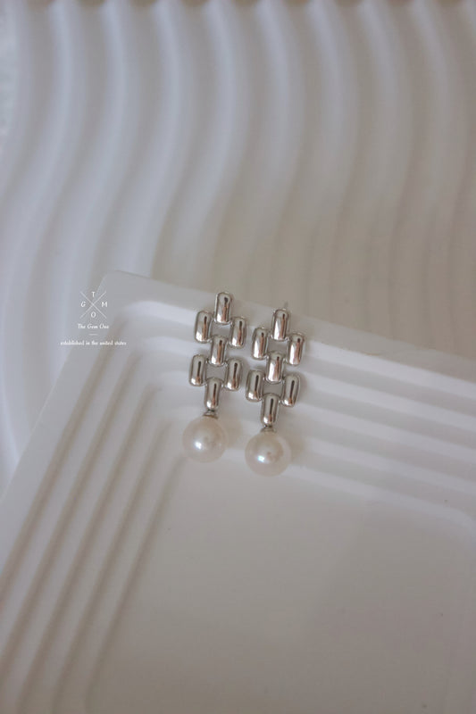 Elegant Golden Cross and Pearl Drop Earrings