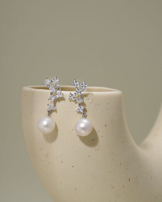 Gala Radiance – 10–11mm Cultured Freshwater Pearl Drop Earrings in Sterling Silver