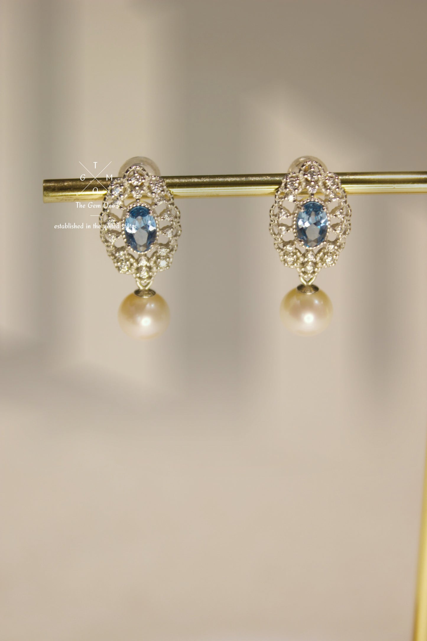 Freshwater Pearl Drop Earrings with Blue Topaz and Intricate Filigree Design