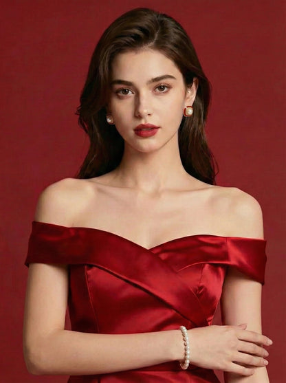 Modern Geometric Red & Pearl Studs