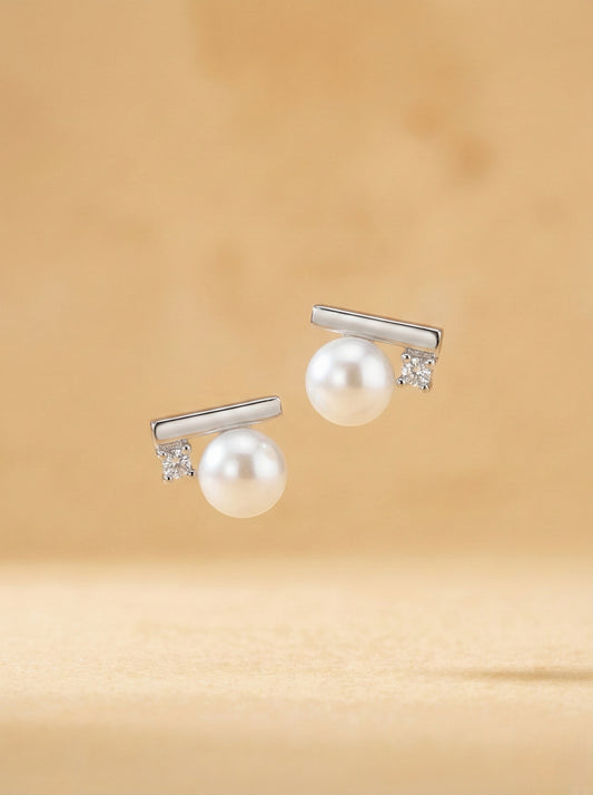 Minimalist Linear Pearl Studs (Gold/Silver）