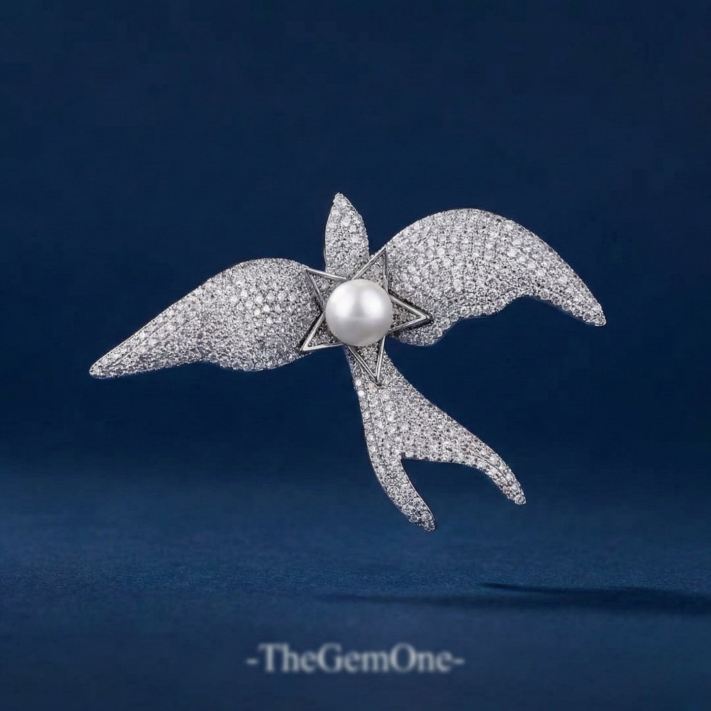 Vintage Style Sky Dancer Pearl & Zirconia Swallow Brooch