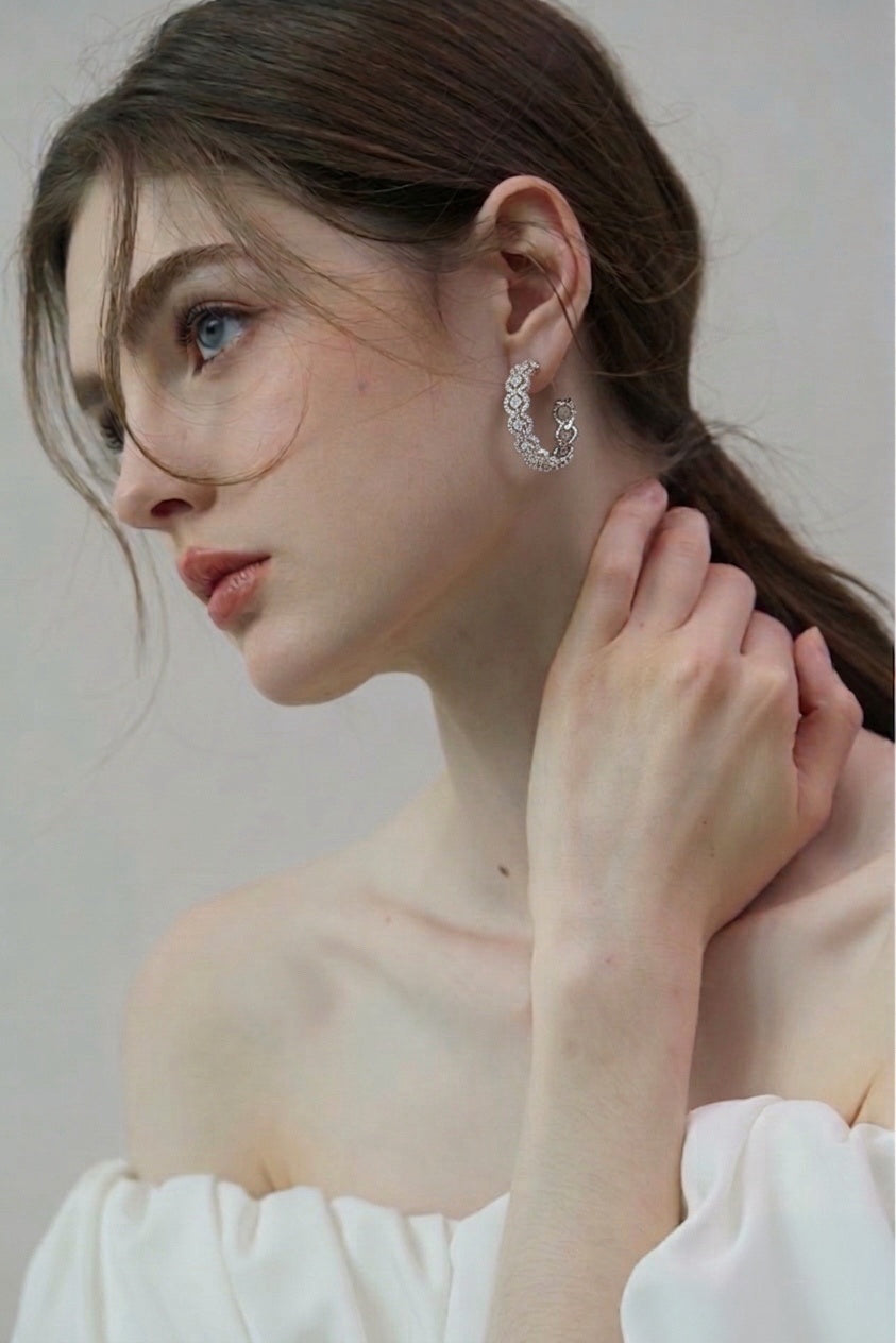 Vintage Goldwork Rhombus Hoop Earrings