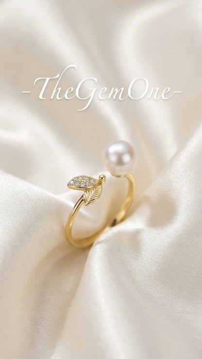 Nature-Inspired Pearl and Crystal Leaf Rings