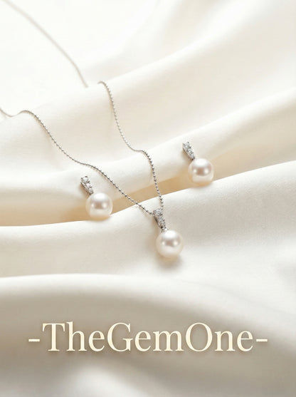 Pearl Lux: Cultured Freshwater Pearl Earrings (9–10mm) & Necklace (10–11mm) in Sterling Silver