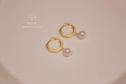 Textured Gold and Silver Hoop Earrings with Freshwater Pearl Drops