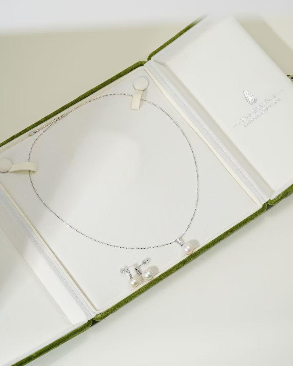 Pearl Lux: Cultured Freshwater Pearl Earrings (9–10mm) & Necklace (10–11mm) in Sterling Silver