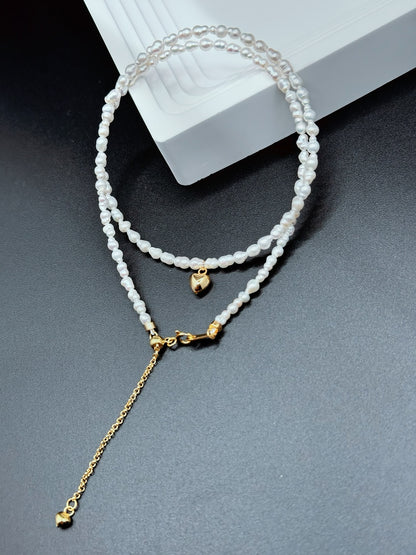 Chic Freshwater Pearl Necklace with Golden Heart Pendant