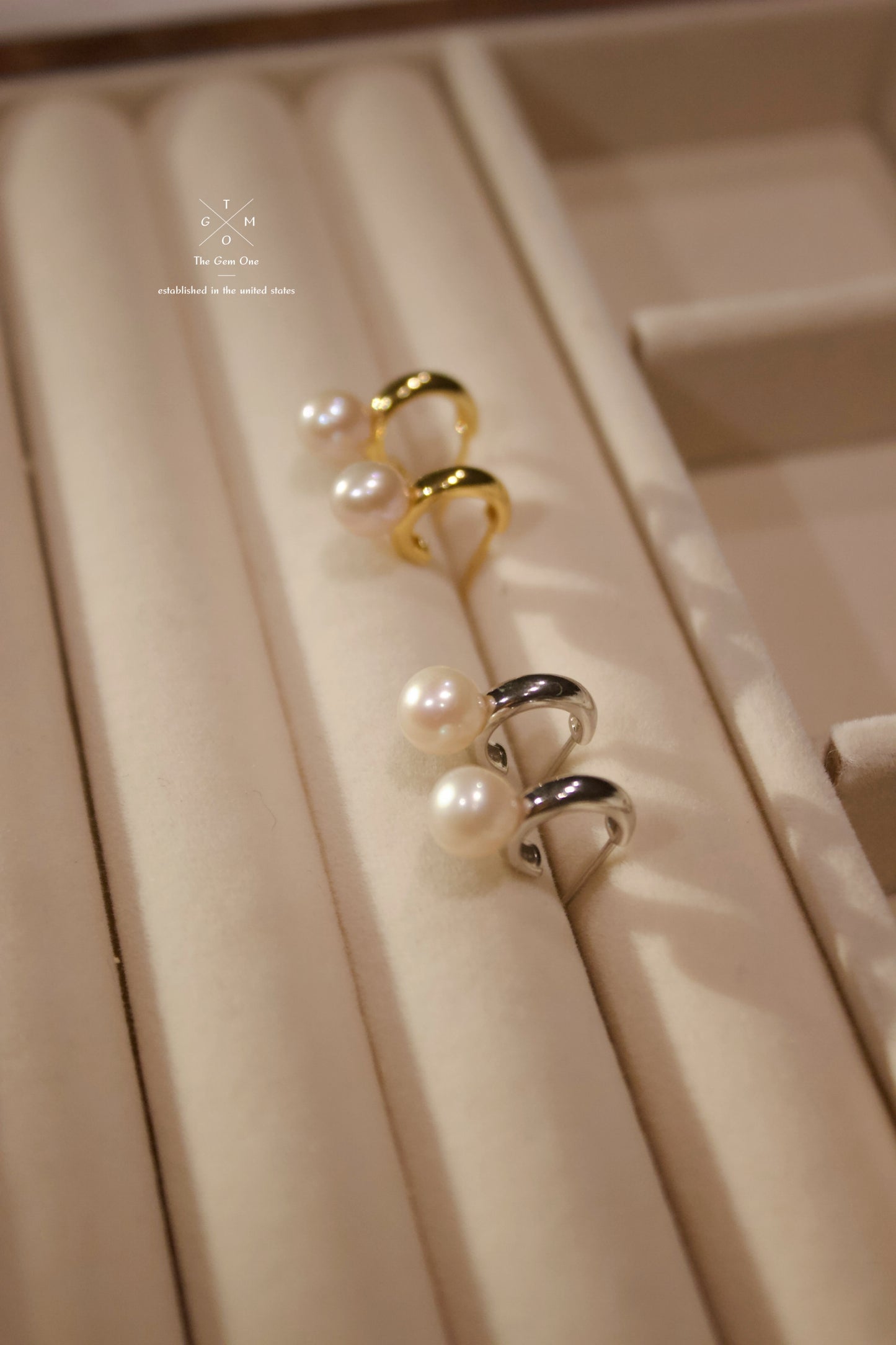 Minimalist Gold and Silver Hoop Pearl Earrings Set