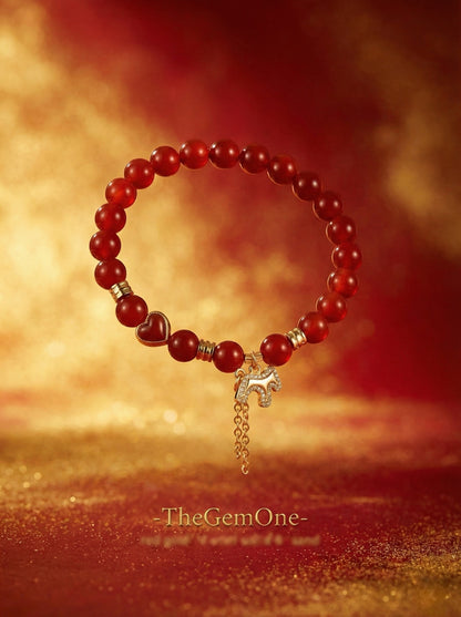 Classic Lucky Red Agate Bead Bracelet - 8mm