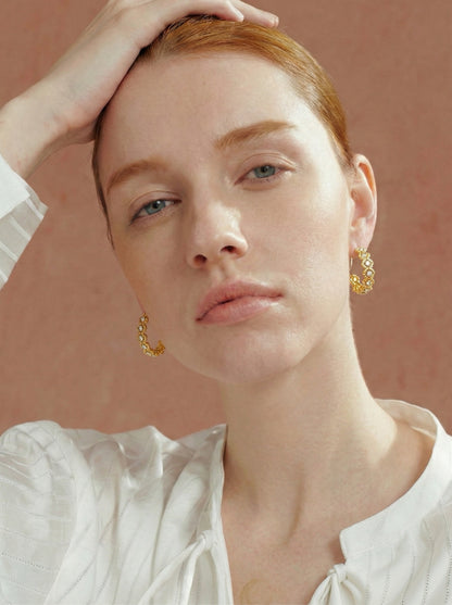Vintage Goldwork Rhombus Hoop Earrings