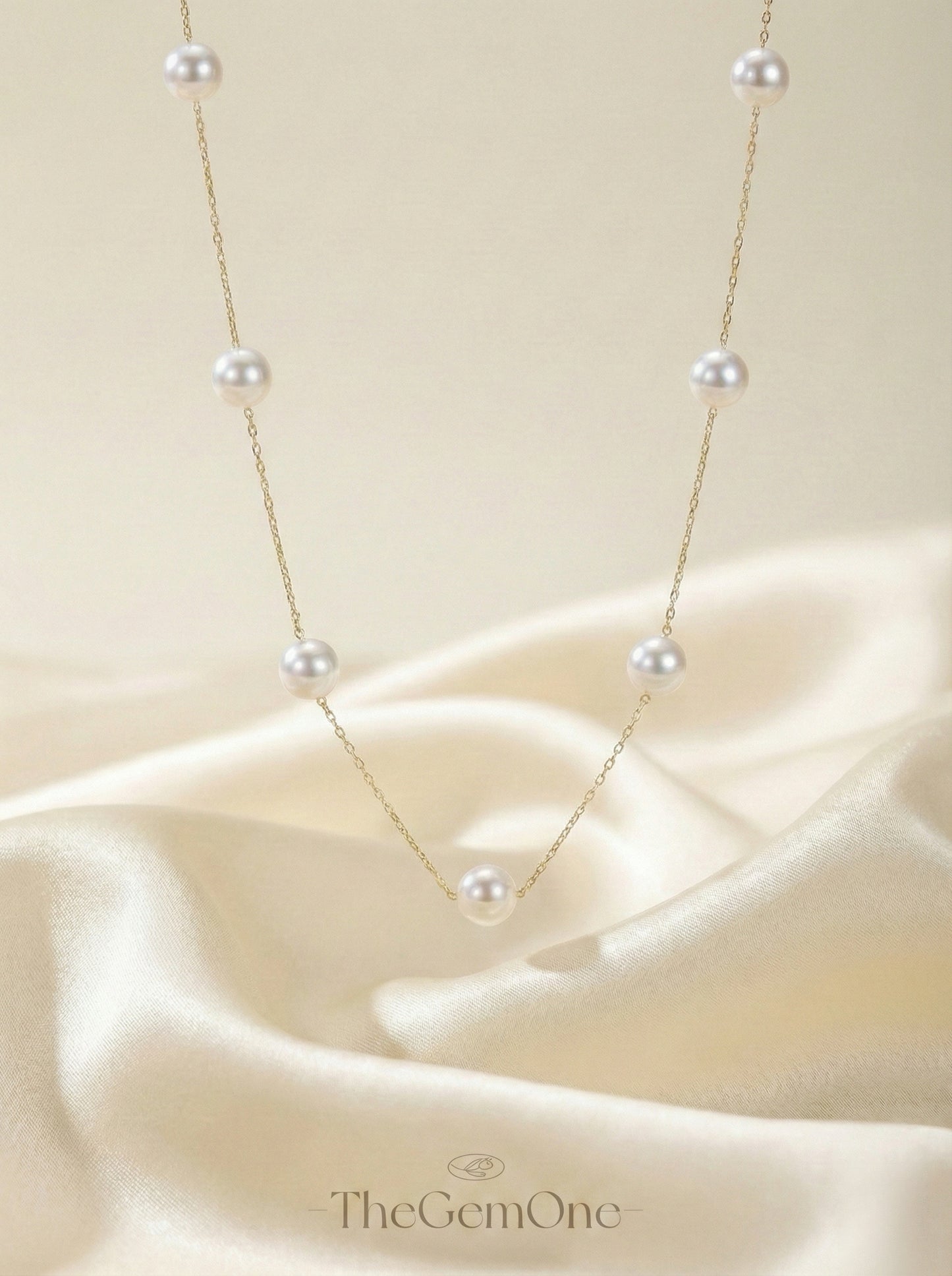 18K Gold "Celestial" Pearl Necklace (7-8mm Flawless