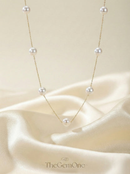 18K Gold "Celestial" Pearl Necklace (7-8mm Flawless