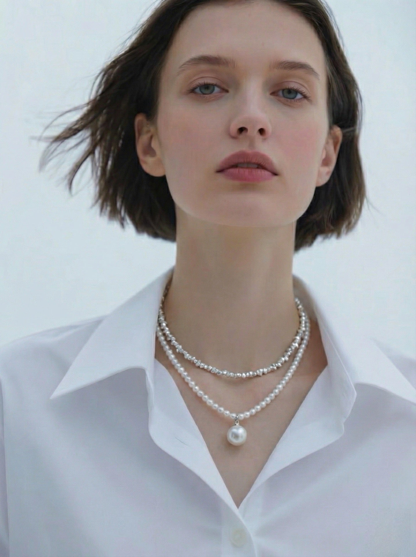 Layered Freshwater Pearl Necklace with Statement Pearl Pendant