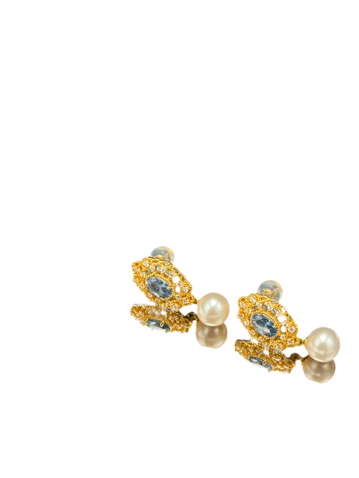 Regal Blue Topaz and Pearl Drop Necklace and Earrings Set