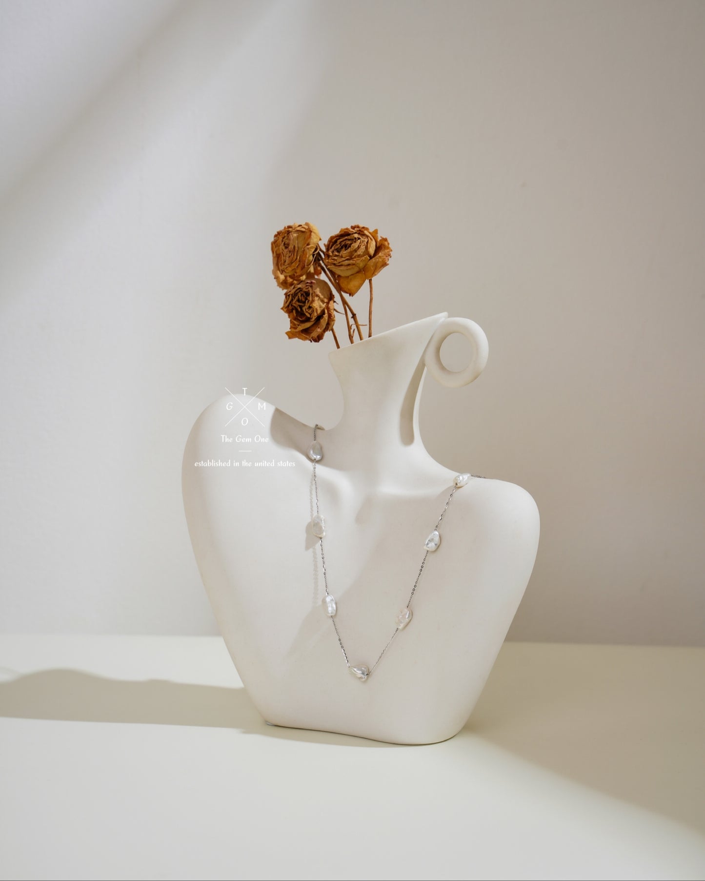 Delicate Sterling Silver Keshi Pearl Station Necklace