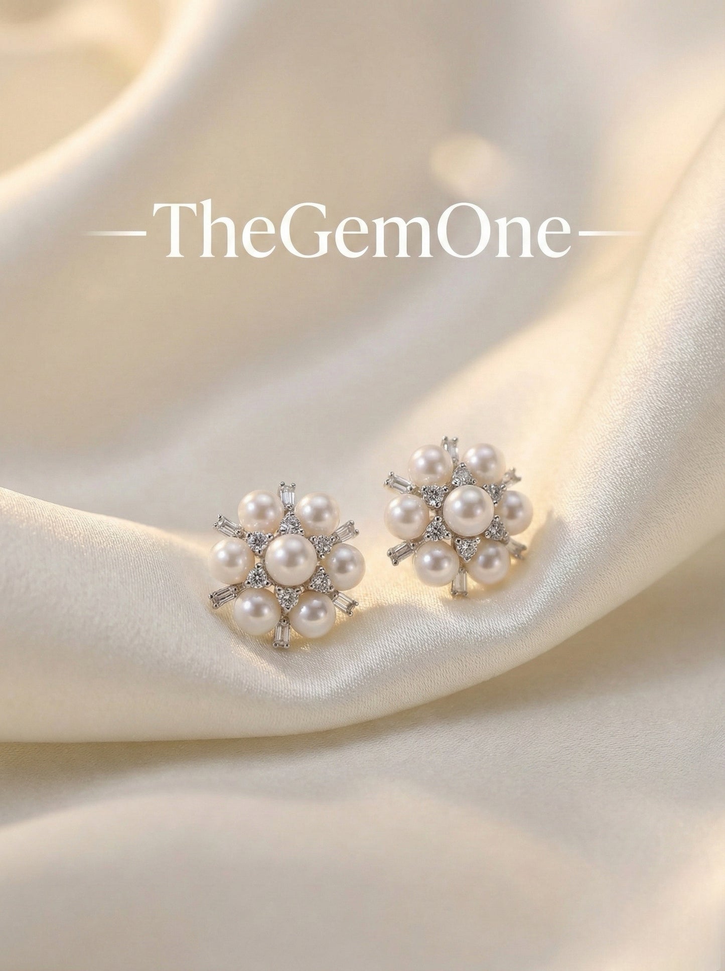 Floral Cluster Freshwater Pearl and Cubic Zirconia Stud Earrings  (sliver/gold)