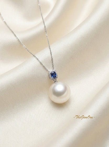 TheGemOne Fine Collection: "Royal Azure" 13mm Australian Pearl & Sapphire Jewelry