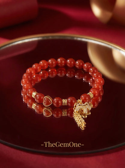 Classic Lucky Red Agate Bead Bracelet - 8mm