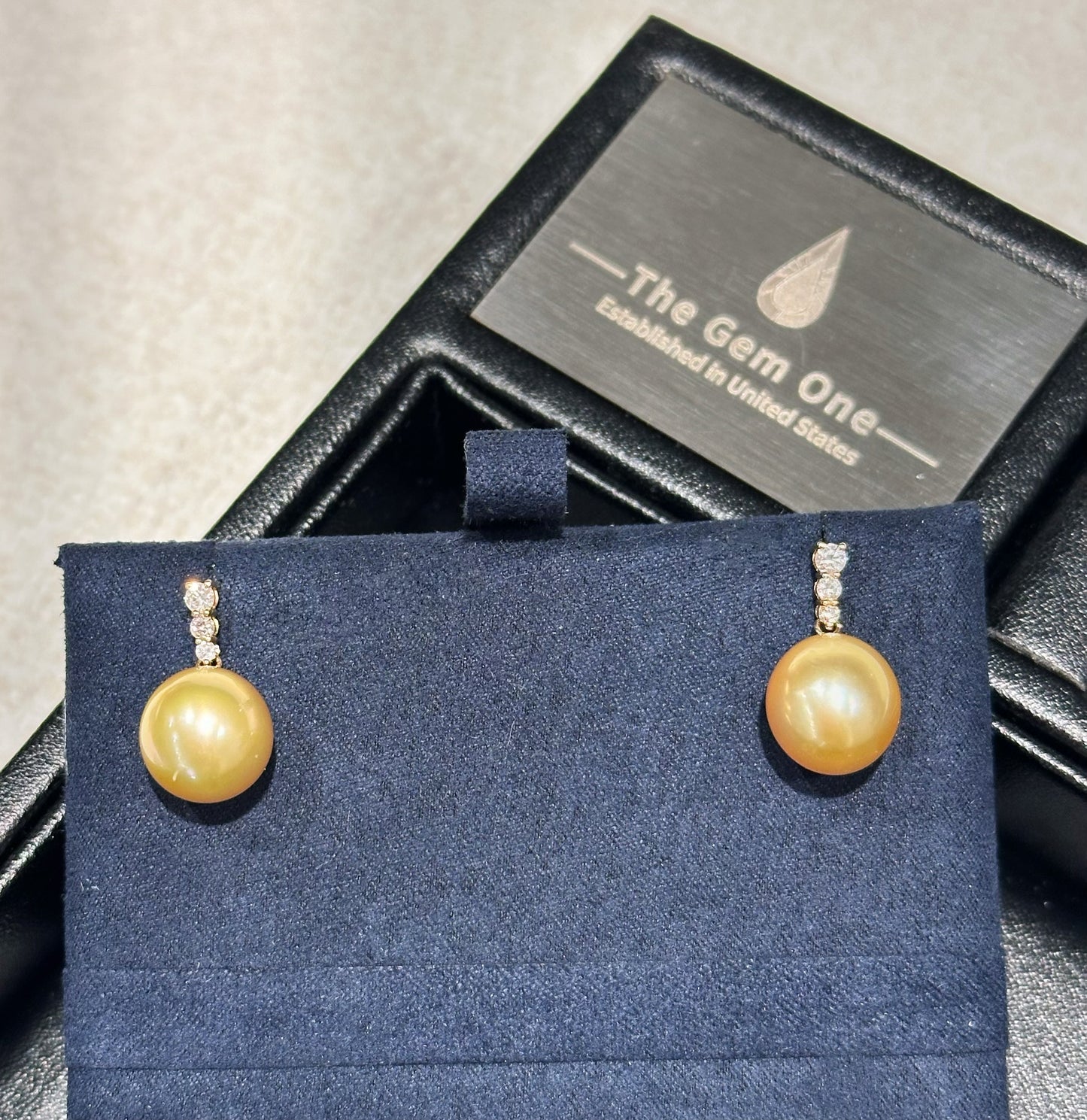 Fine Collection:Golden Serenade South Sea Cultured Pearl Earrings with 18K gold and Diamonds (11-12mm)