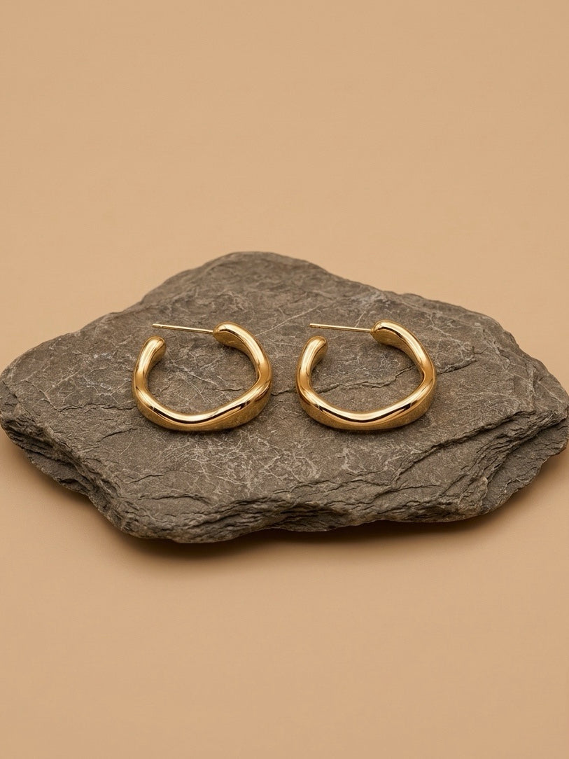 Modern Abstract Irregular Glossy Gold C-Shape Earrings