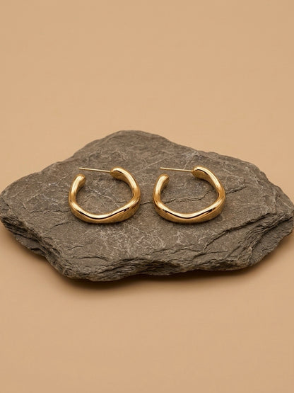 Modern Abstract Irregular Glossy Gold C-Shape Earrings