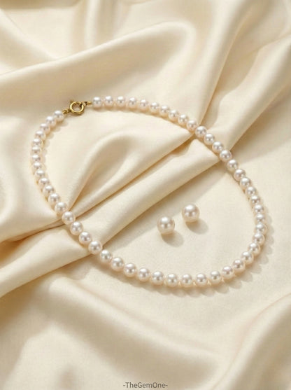 Classic 2pc Cultured freshwater pearl in Sterling Silver necklace 8-9mm+9-10mm earrings