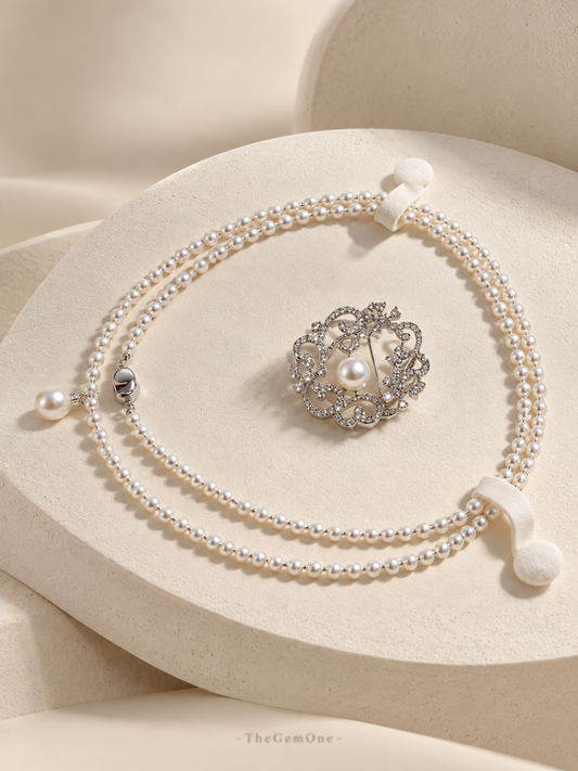 Équinoxe Pearl Necklace & Brooch Set