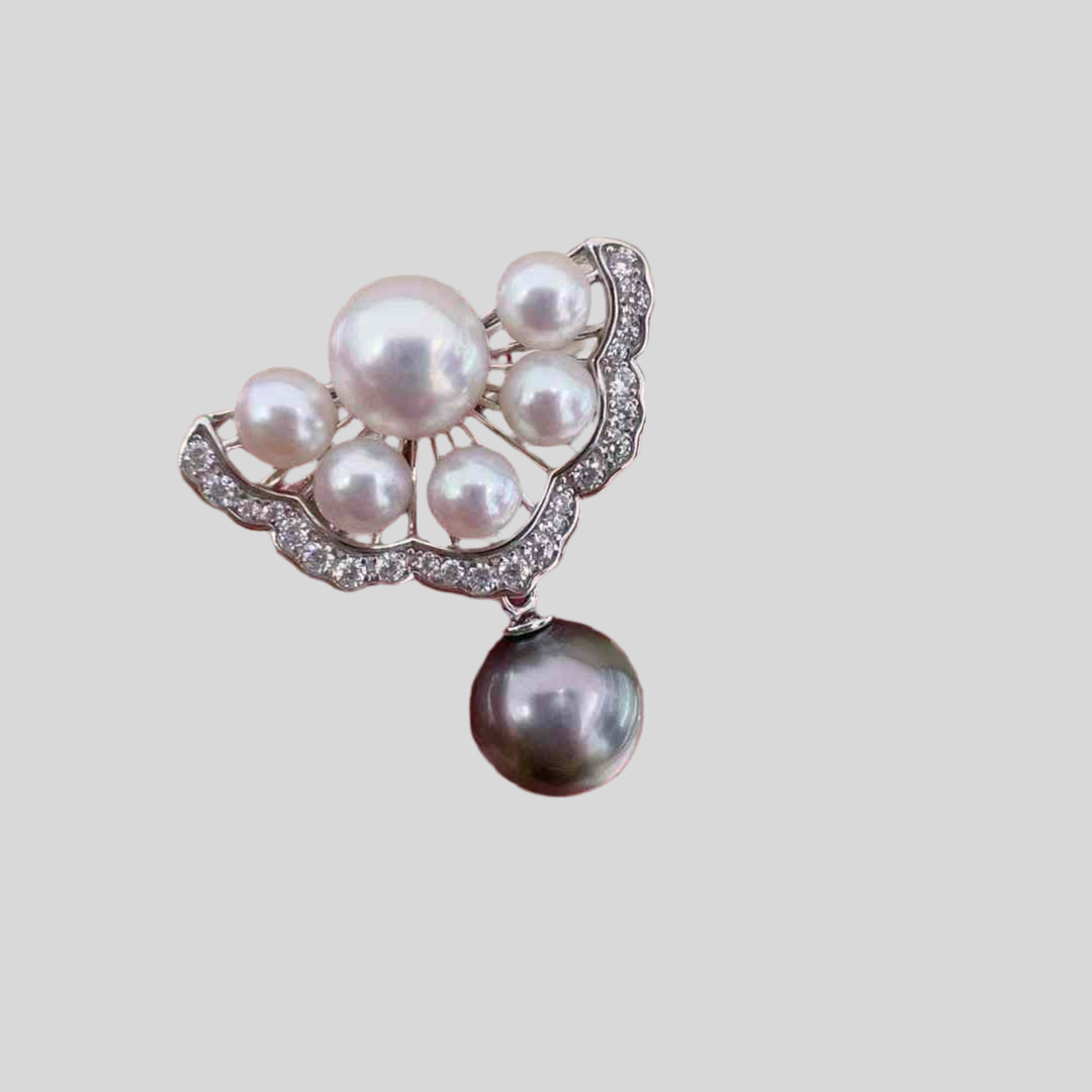 Elegant Freshwater Pearl and Tahitian Pearl Pendant with Cubic Zirconia Accents