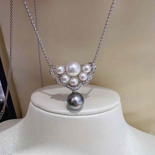Elegant Freshwater Pearl and Tahitian Pearl Pendant with Cubic Zirconia Accents