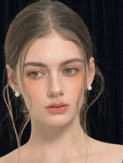 Classic Pearl Stud Earrings with Sparkling Crystal Accents