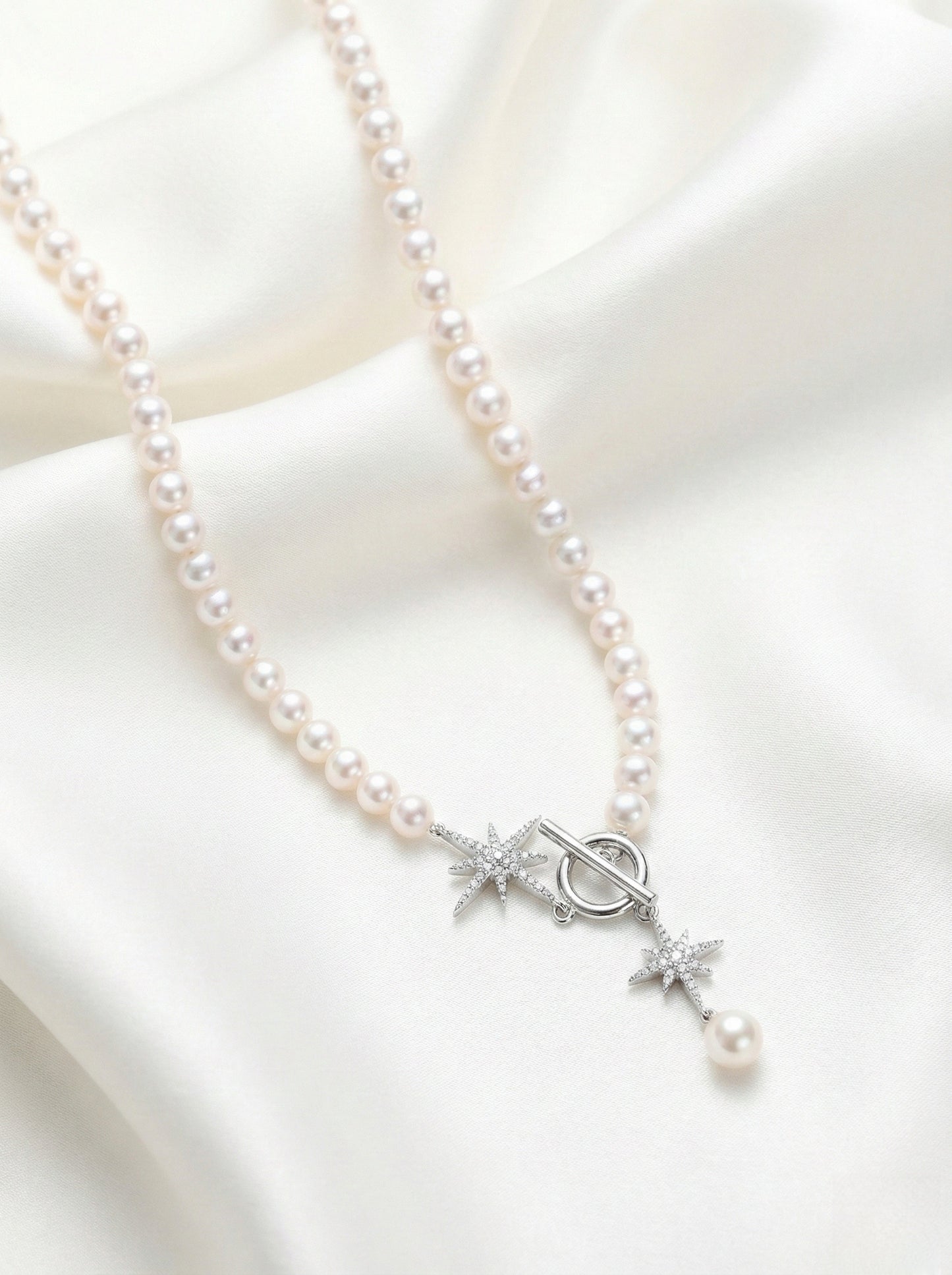 Winter Star: Cultured Freshwater Pearl Necklace 5-5.5mm in Sterling Silver