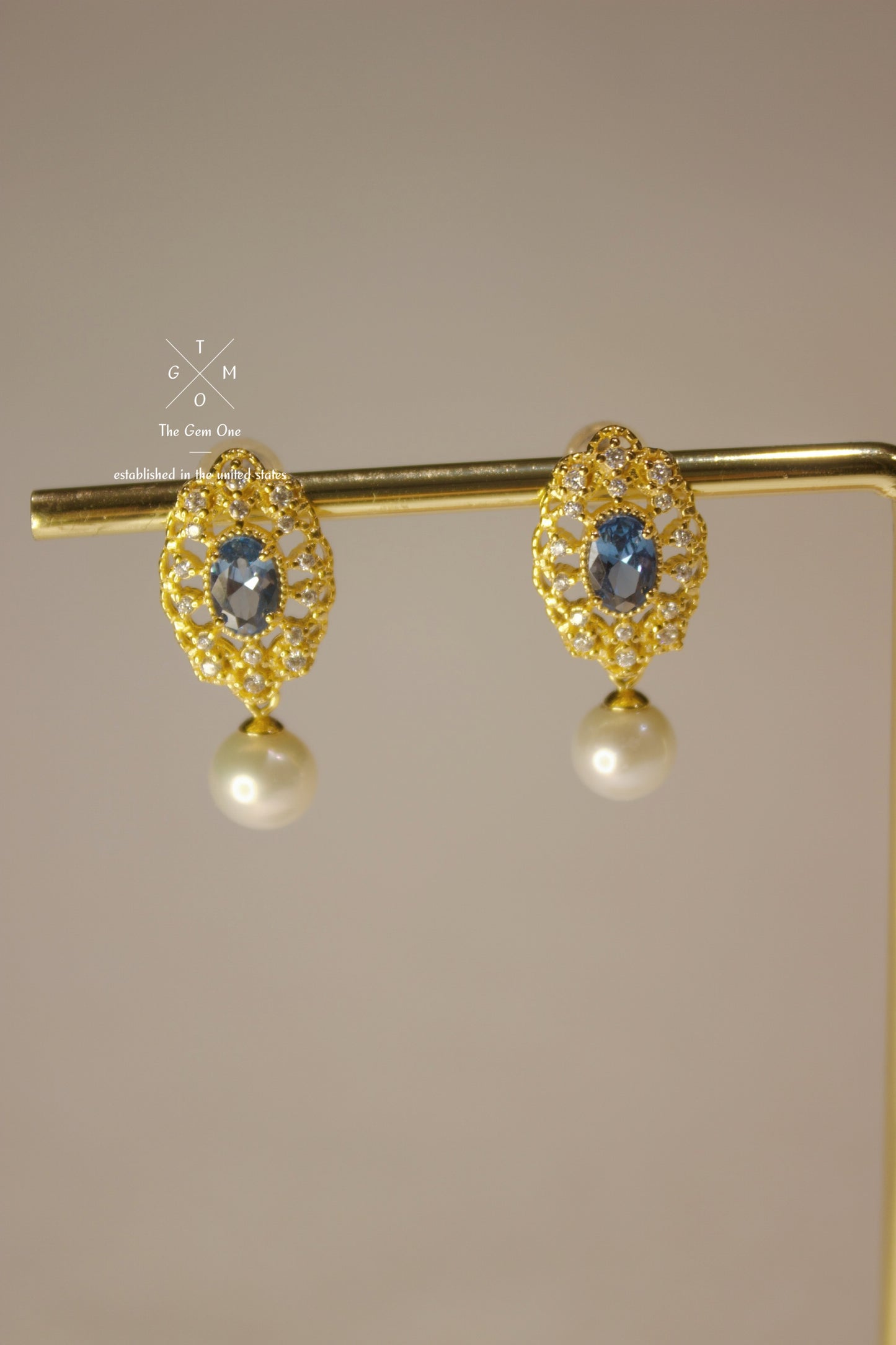 Freshwater Pearl Drop Earrings with Blue Topaz and Intricate Filigree Design