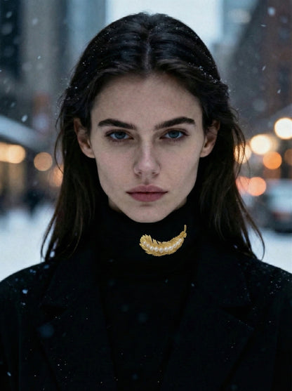 Golden Leaf Pearl Cuff & Coat Brooch