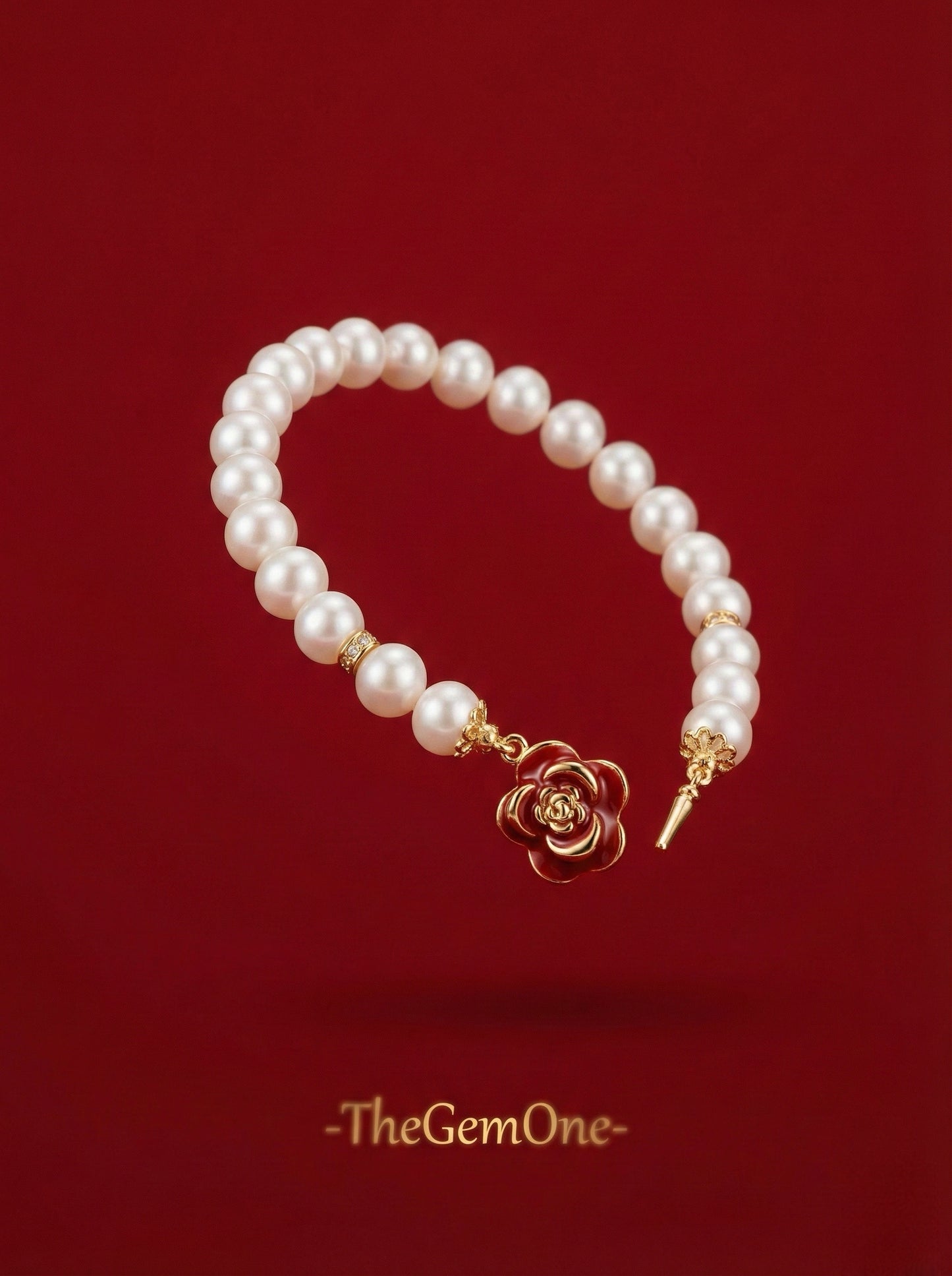 Red Camellia Freshwater Pearl Bracelet