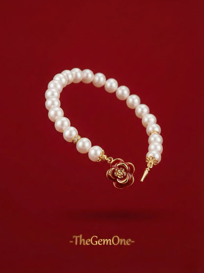 Red Camellia Freshwater Pearl Bracelet