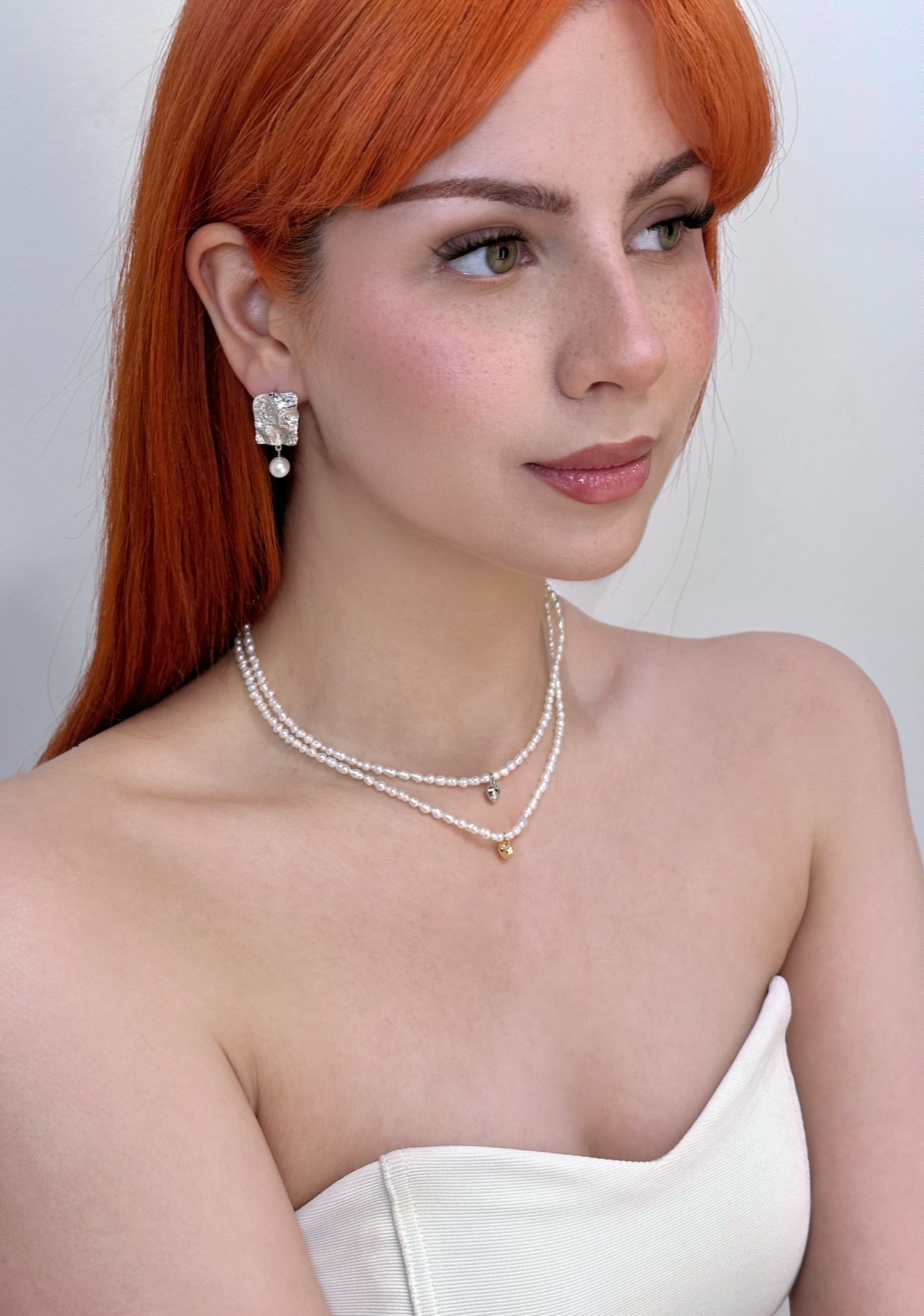 Modern Irregular Freshwater Pearl Necklace with Gold Y-Drop Chain