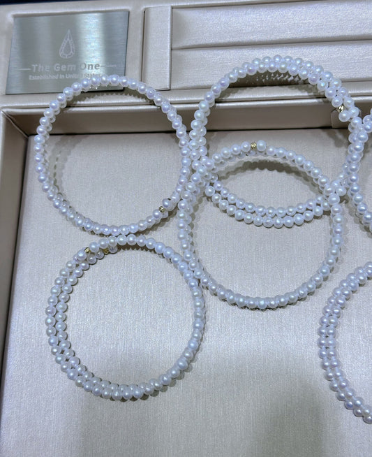 Elegant Handcrafted Adjustable Layered Pearl Bracelet with Gold Accents