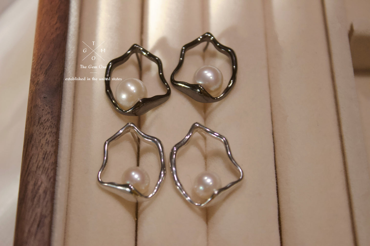 Modern Organic Gold Hoop Earrings with Freshwater Pearl Accent