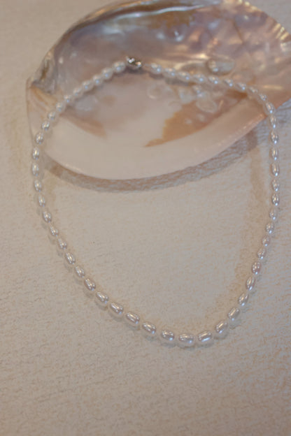 Elegant Freshwater Rice Pearl Necklace with Sterling Silver Clasp
