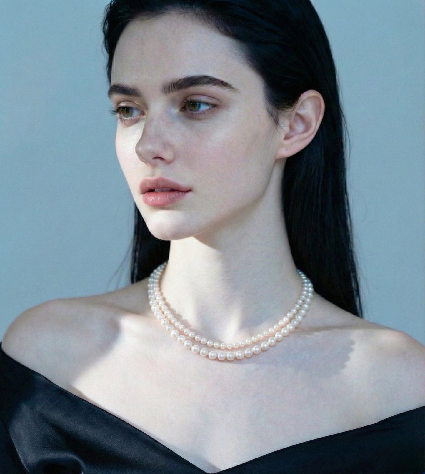 Luxurious Double-Strand Pearl Necklace with Sterling Silver Clasp